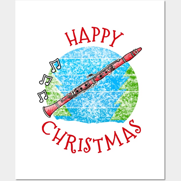 Christmas Clarinet Clarinetist Woodwind Musician Xmas 2022 Wall Art by doodlerob